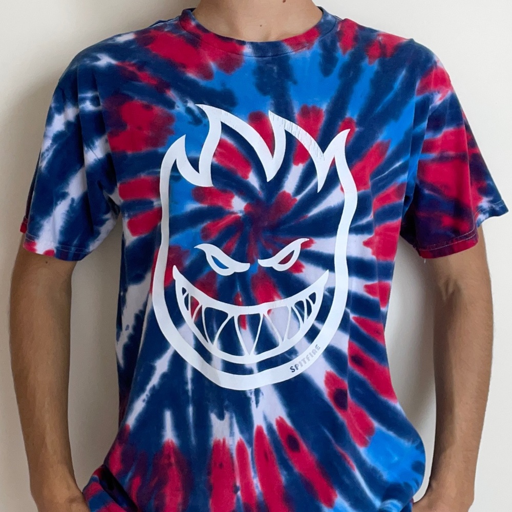 Red and Blue Tie Die T-Shirt with Spirit / Flame